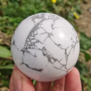 Crystaluck Natural White Turquoise Crystal Sphere - 6.0-6.5cm for meditation, energy cleansing and desk decor
