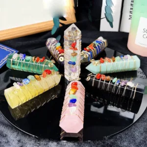 Crystaluck Seven Chakra Crystal Tower Point Wire Wrapped for energy cleansing, meditation and desk decor