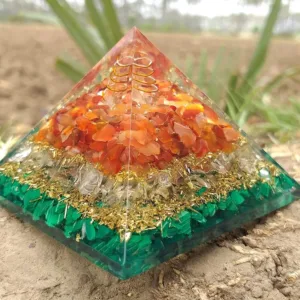 Crystaluck Clear Quartz Pillar With Malachite Orgone Pyramid for energy balancing, meditation and home decor