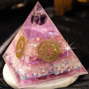 Crystaluck "Perfect Love" Amethyst Rose Quartz Orgone Pyramid 10x10cm for energy balancing, meditation and home decor