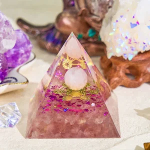 Crystaluck Rose Quartz & Strawberry Quartz Orgone Pyramid for energy balancing, meditation and home decor