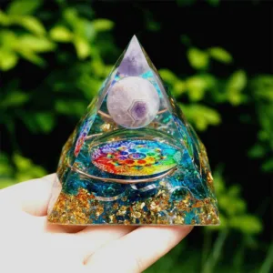 Crystaluck Amethyst Crystal Sphere with Blue Quartz Orgone Pyramid 5x5cm for energy balancing, meditation and home decor