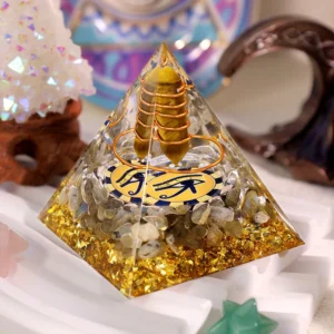 Crystaluck Tiger Eye Labradorite Eye Of Horus Orgone Pyramid for energy balancing, meditation and home decor