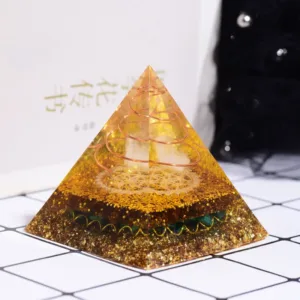 Crystaluck Clear Crystal Malachite Orgone Pyramid for energy balancing, meditation and home decor