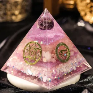 Crystaluck "Luck in Love" Amethyst Rose Quartz Orgone Pyramid for energy balancing, meditation and home decor