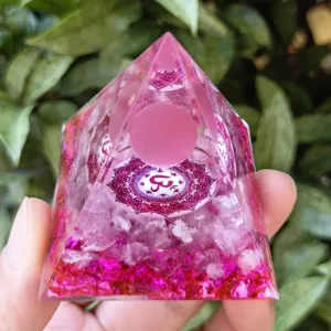 Crystaluck 5m Pink Cat's Eye Stone Orgone Pyramid for energy balancing, meditation and home decor