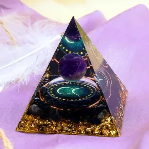 Crystaluck Amethyst Sphere With Obsidian Zodiac Taurus Orgone Pyramid for energy balancing, meditation and home decor