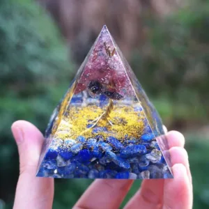 Crystaluck Lapis Lazuli With Strawberry Quartz Tree Of Life Orgone Pyramid 5x5cm for energy balancing, meditation and home