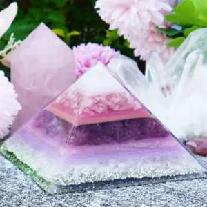 Crystaluck Rose Strawberry Quartz Amethyst Love Orgone Pyramid for energy balancing, meditation and home decor