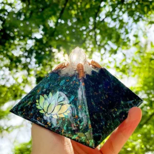 Crystaluck 9cm Lotus Crystal Energy Spire Orgone Pyramid for energy balancing, meditation and home decor