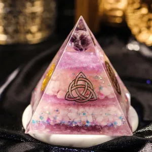 Crystaluck "Luck in Love" Amethyst Rose Quartz Orgone Pyramid 10x10cm for energy balancing, meditation and home decor