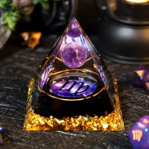 Crystaluck Amethyst Ball Obsidian Gravel Zodiac Virgo Orgone Pyramid for energy balancing, meditation and home decor