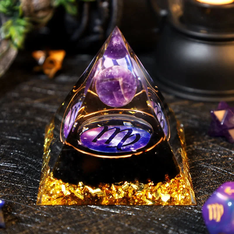 Orgone 291c4d6c7362 Crystaluck Amethyst Ball Obsidian Gravel Zodiac Virgo Orgone Pyramid for energy balancing, meditation and home decor