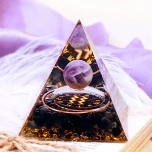 Crystaluck Amethyst Sphere With Obsidian Zodiac Aquarius Orgone Pyramid for energy balancing, meditation and home decor
