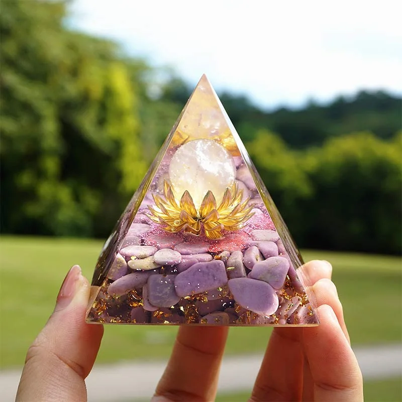 Orgone 2a35d1e930fe Crystaluck Lepidolite With Rose Quartz Healing Orgone Pyramid for energy balancing, meditation and home decor