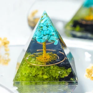 Crystaluck Turquoise Tree Of Life Orgone Pyramid for energy balancing, meditation and home decor