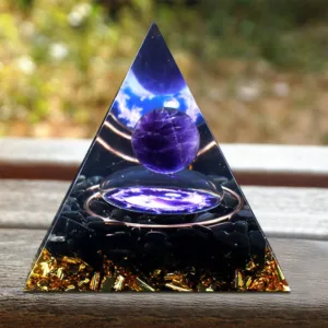 Crystaluck Black Tourmaline Amethyst Orgone Pyramid for energy balancing, meditation and home decor