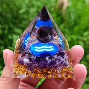 Crystaluck Amethyst Aquarius Zodiac Orgone Pyramid for energy balancing, meditation and home decor
