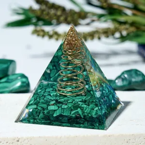 Crystaluck Handmade Malachite Positive Energy Orgone Pyramid for energy balancing, meditation and home decor