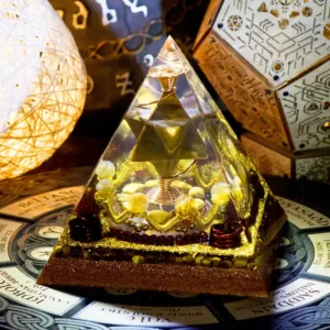Crystaluck Merkaba Metatron's Cube Tiger Eye Citrine Tower Orgone Pyramid for energy balancing, meditation and home decor