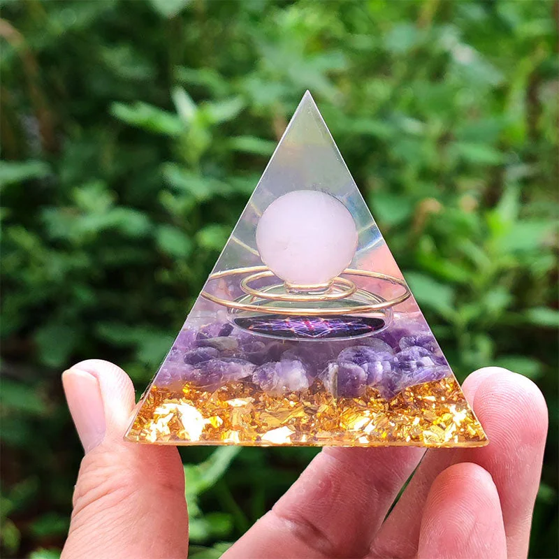 Orgone 587f9efa0cdc Crystaluck Amethyst with Rose Quartz Orgone Pyramid 5cm for energy balancing, meditation and home decor