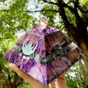 Crystaluck 14cm Lotus Amethyst Energy Spire Orgone Pyramid for energy balancing, meditation and home decor