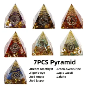 Crystaluck 7 Chakra Healing Orgone Pyramid for energy balancing, meditation and home decor