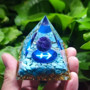 Crystaluck Turquoise with Lapis Lazuli Sagittarius Zodiac Orgone Pyramid for energy balancing, meditation and home decor
