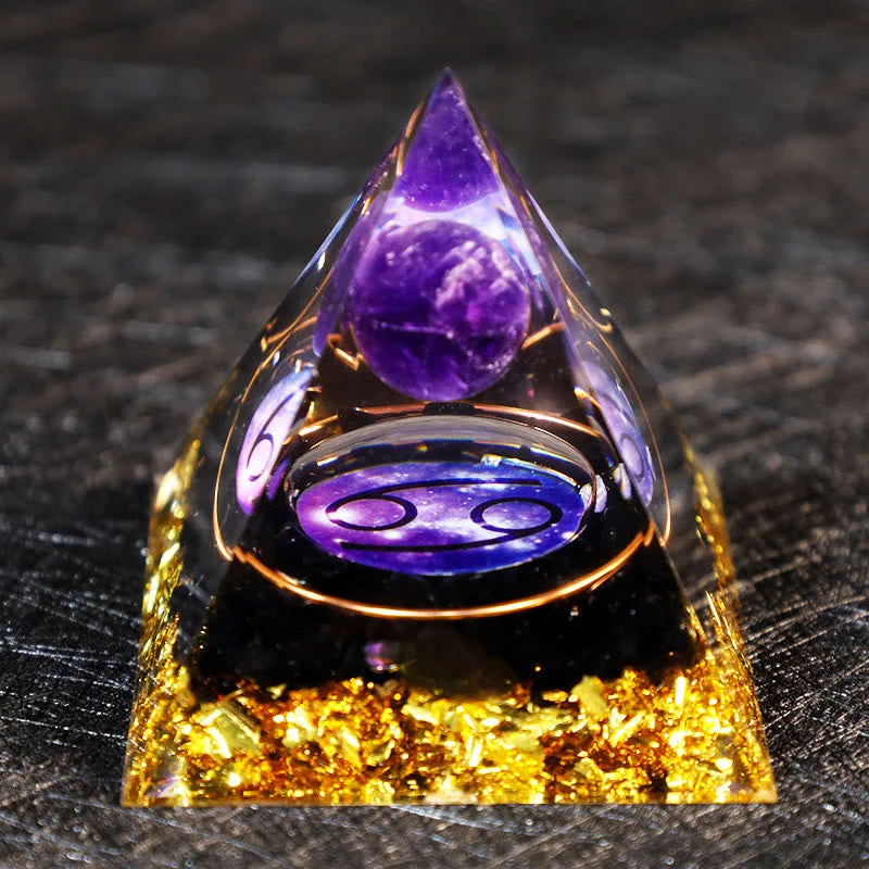 Orgone 64d9611930af Crystaluck Amethyst Ball Obsidian Gravel Zodiac Cancer Orgone Pyramid 6x6cm for energy balancing, meditation and home decor