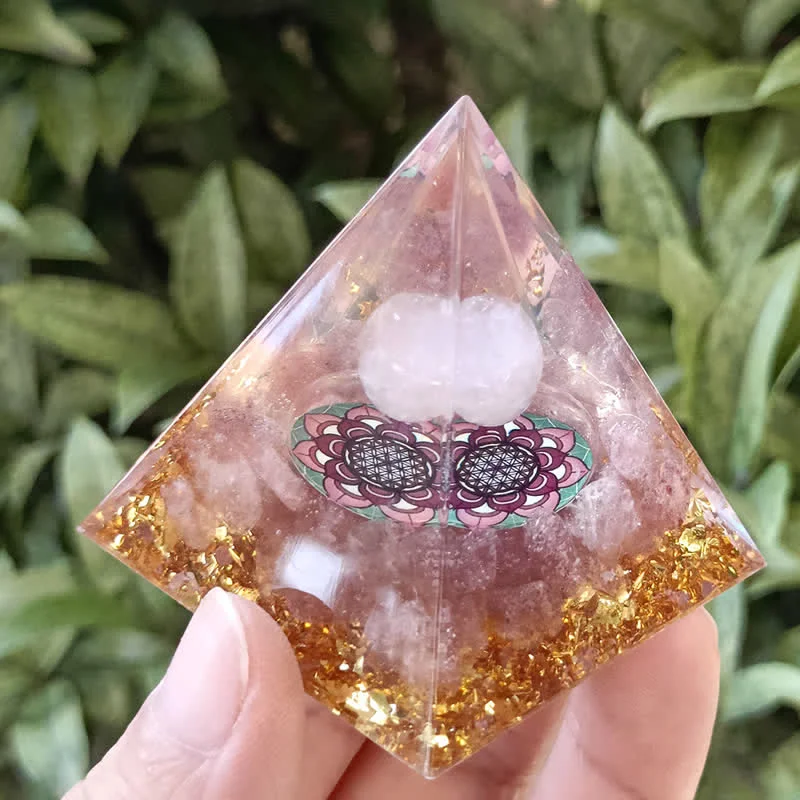 Orgone 66ce20bbc5d7 Crystaluck 5m Rose Quartz Strawberry Quartz Orgone Pyramid for energy balancing, meditation and home decor