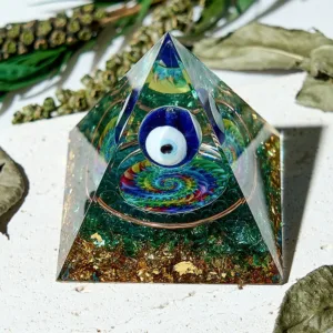 Crystaluck Aquamarine Handmade Protection Energy Orgone Pyramid for energy balancing, meditation and home decor