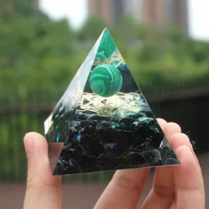 Crystaluck Malachite Sphere & Obsidian Healing Orgone Pyramid 5x5cm for energy balancing, meditation and home decor