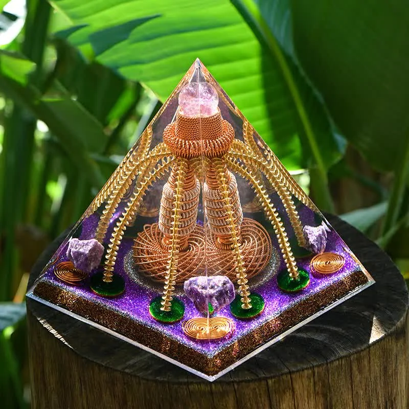 Orgone 6d8d367f7f53 Crystaluck Amethyst Copper Wire Energy Generator Orgone Pyramid for energy balancing, meditation and home decor
