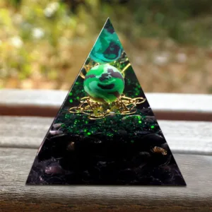 Crystaluck Malachite Obsidian Orgone Pyramid for energy balancing, meditation and home decor