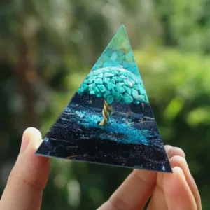 Crystaluck Blue Sandstone With Turquoise Healing Orgone Pyramid for energy balancing, meditation and home decor