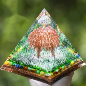 Crystaluck Ogham Copper Coil Tree Color Agate Orgone Pyramid for energy balancing, meditation and home decor