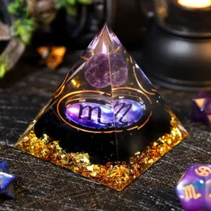 Crystaluck Amethyst Ball Obsidian Gravel Zodiac Scorpio Orgone Pyramid 5x5cm for energy balancing, meditation and home decor