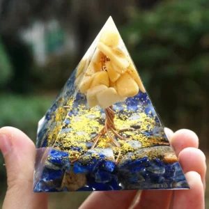 Crystaluck Yellow Aventurine With Lapis Lazuli Orgone Pyramid 5x5cm for energy balancing, meditation and home decor