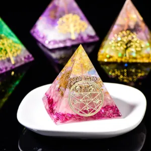 Crystaluck 6cm Tree Of Life Natural Stone Orgone Pyramid for energy balancing, meditation and home decor
