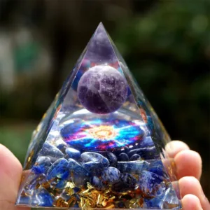 Crystaluck Amethyst Crystal Sphere & Blue Quartz Orgone Pyramid for energy balancing, meditation and home decor