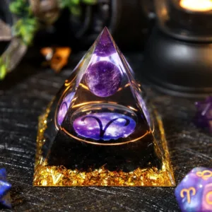 Crystaluck Amethyst Ball Obsidian Gravel Zodiac Aries Orgone Pyramid for energy balancing, meditation and home decor