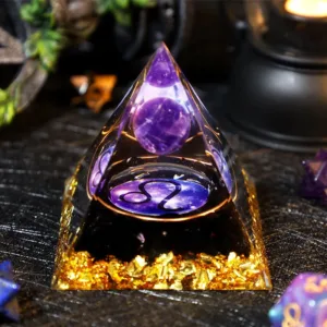 Crystaluck Amethyst Ball Obsidian Gravel Zodiac Leo Orgone Pyramid for energy balancing, meditation and home decor
