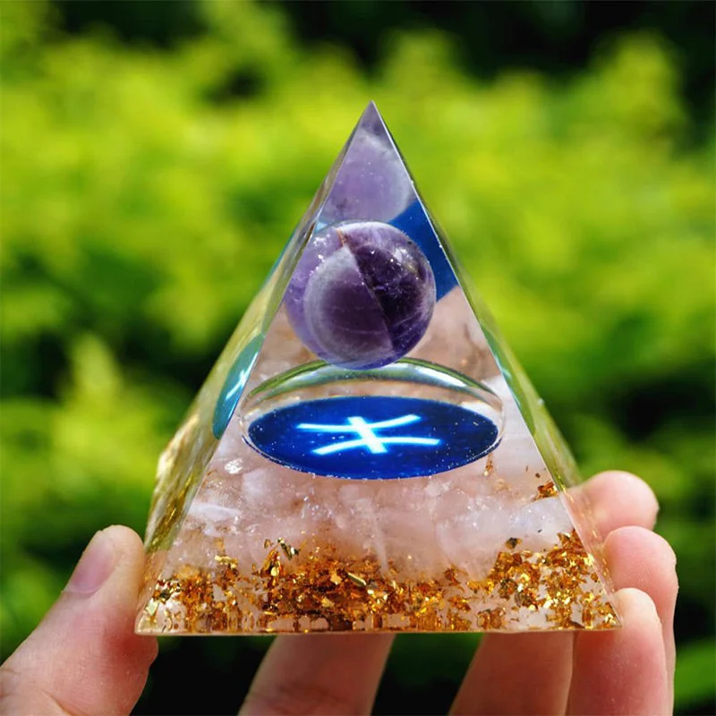 Orgone 8d27ca882fbb Crystaluck Amethyst with Rose Quartz Pisces Orgone Pyramid 5x5cm for energy balancing, meditation and home decor