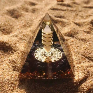 Crystaluck Clear Crystal Obsidian God of Light Orgone Pyramid for energy balancing, meditation and home decor