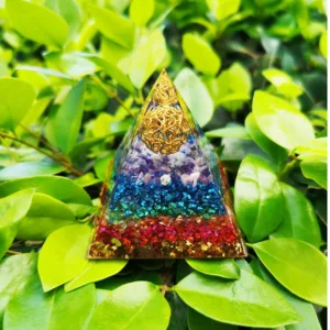 Crystaluck Amethyst Flower of Life Orgone Pyramid for energy balancing, meditation and home decor