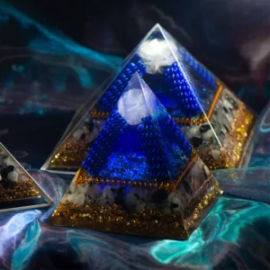 Crystaluck Labradorite with Tiger Eye Orgone Pyramid for energy balancing, meditation and home decor