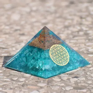 Crystaluck Clear Crystal With Aquamarine Healing Orgone Pyramid for energy balancing, meditation and home decor