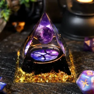 Crystaluck Amethyst Ball Obsidian Gravel Zodiac Pisces Orgone Pyramid for energy balancing, meditation and home decor