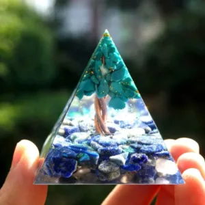 Crystaluck Lapis Lazuli With Turquoise Tree Of Life Orgone Pyramid 5x5cm for energy balancing, meditation and home decor