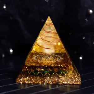 Crystaluck Clear Crystal Malachite Orgone Pyramid for energy balancing, meditation and home decor